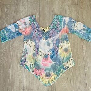 Dor Dor Couture Top Womens M Artsy Art to Wear Crochet Festival Boho Unique